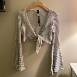 Cropped bell sleeve tie top